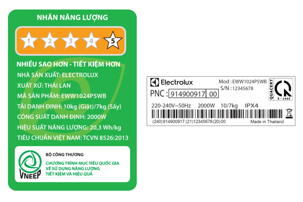 Máy giặt sấy Electrolux UltimateCare 500 Inverter giặt 10 kg - sấy 7 kg EWW1024P5WB Màu Trắng