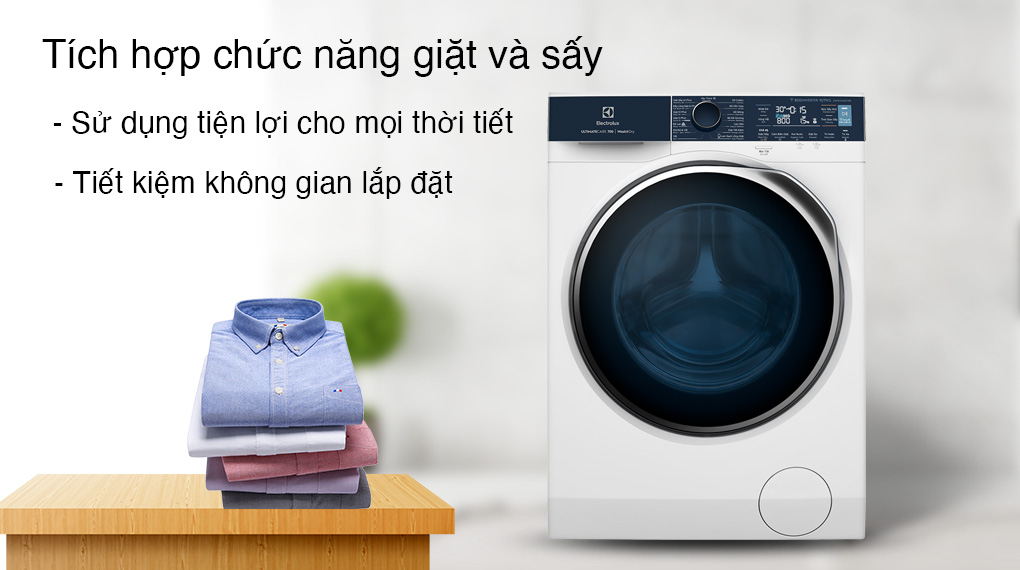 Máy giặt sấy Electrolux Inverter 11 kg EWW1142Q7WB-Có thể giặt hoặc sấy trên cùng một thiết bị, tiện lợi và tiết kiệm không gian đặt
