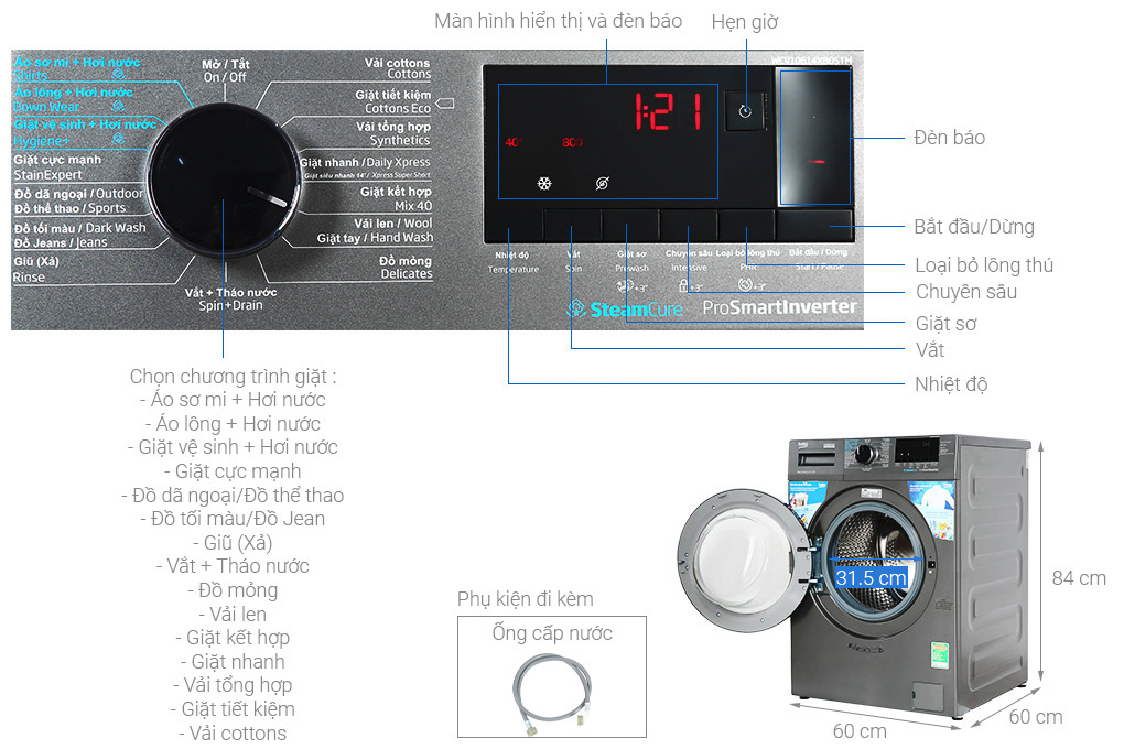 Máy giặt Beko Inverter 10 kg WCV10614XB0STM