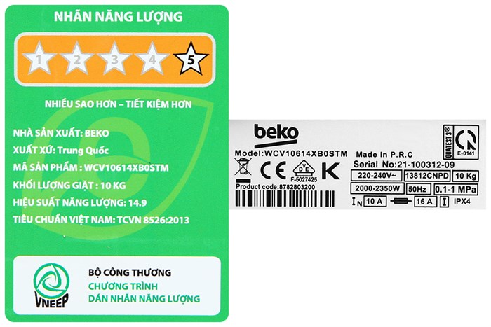 Máy giặt Beko Inverter 10 kg WCV10614XB0STM Màu Xám đậm