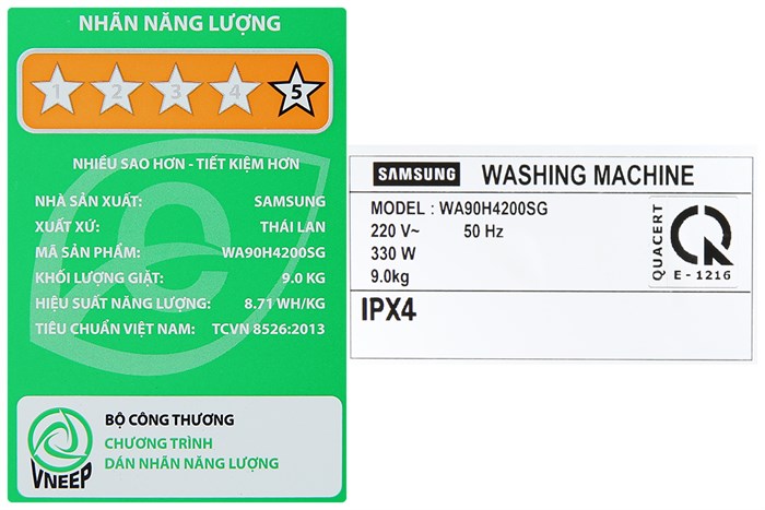 Máy giặt Samsung 9 Kg WA90H4200SG/SV Màu Xám