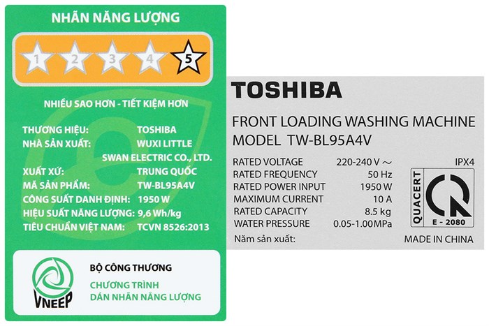 Máy giặt Toshiba Inverter 8.5 kg TW-BL95A4V(SS) Màu Xám
