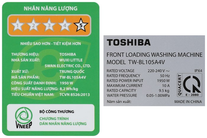 Máy giặt Toshiba inverter 9.5 kg TW-BL105A4V(SS) Màu Xám