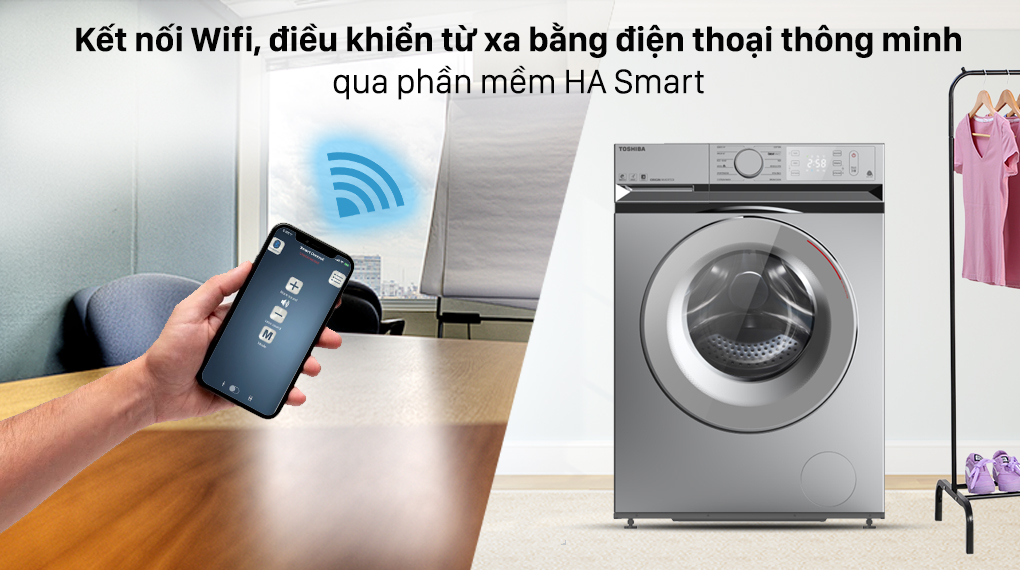 Máy giặt Toshiba 10.5 kg TW-BL115A2V(SS) - Kết nối Wifi và điều khiển từ xa bằng điện thoại thông minh qua phần mềm HA Smart