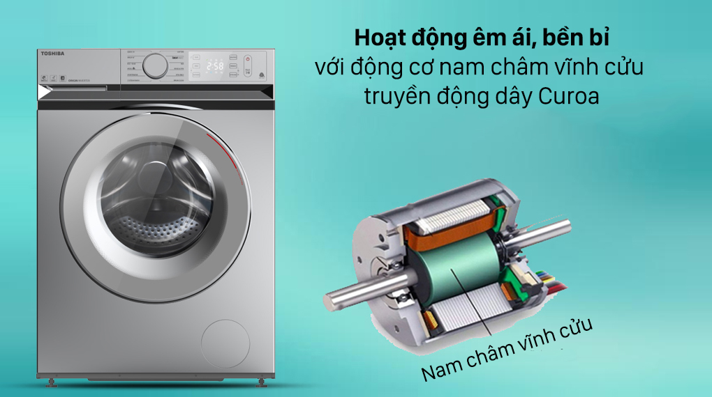 Máy giặt Toshiba 10.5 kg TW-BL115A2V(SS) - Chạy êm ái với động cơ nam châm vĩnh cửu truyền động dây Curoa