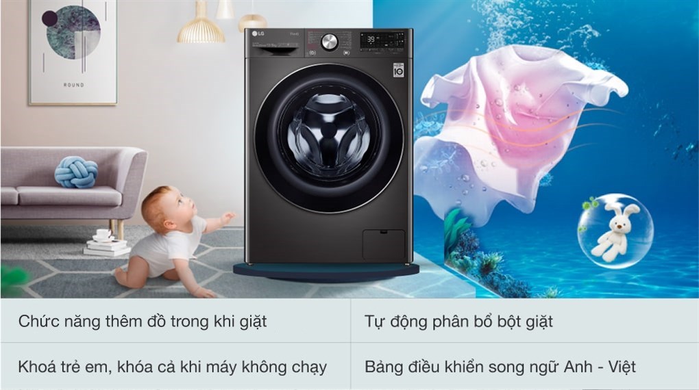 Máy giặt sấy LG Inverter giặt 13 kg - sấy 8 kg FV1413H3BA