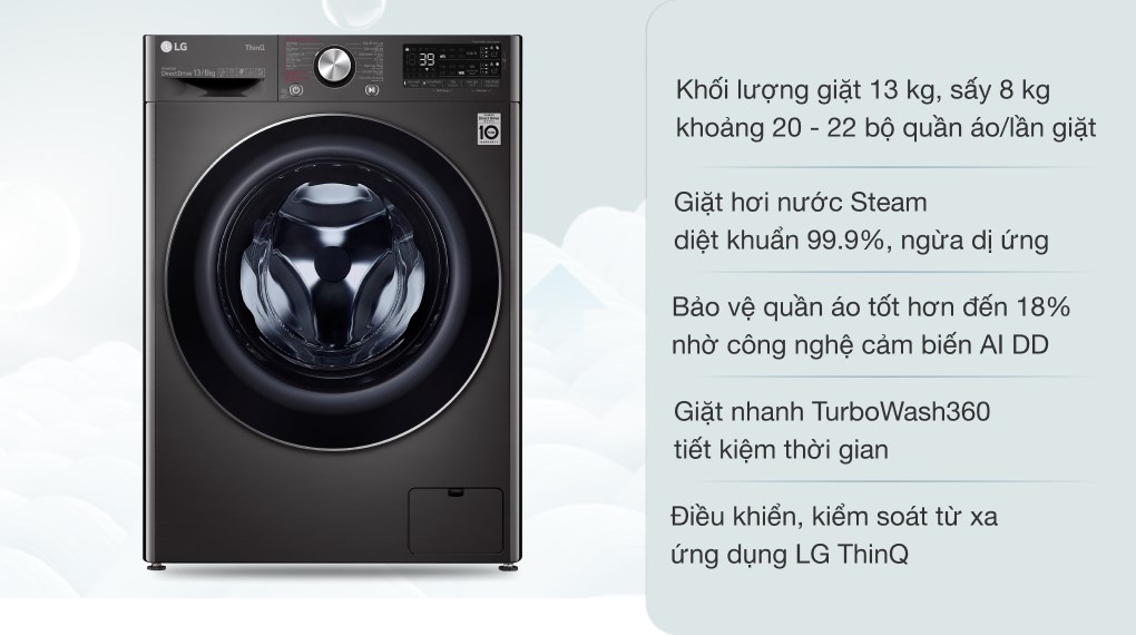 Máy giặt sấy LG Inverter giặt 13 kg - sấy 8 kg FV1413H3BA