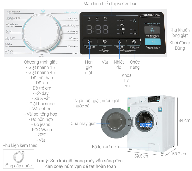 Máy giặt Casper Inverter 9.5 KG WF-95I140BWC