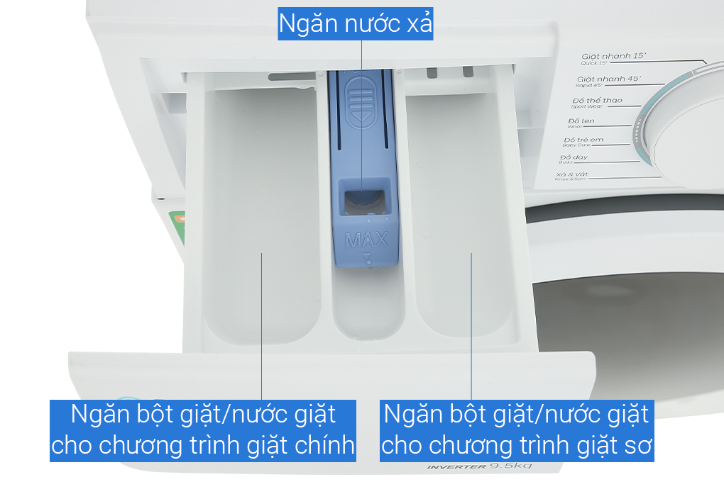 Máy giặt Casper Inverter 9.5 KG WF-95I140BWC Màu Trắng