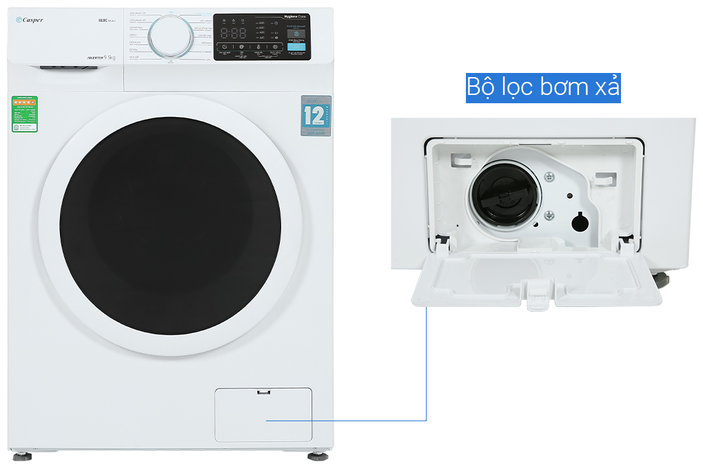 Máy giặt Casper Inverter 9.5 KG WF-95I140BWC Màu Trắng