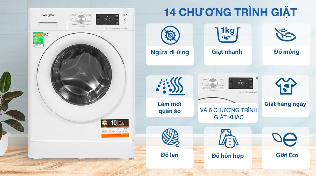 Máy giặt Whirlpool FreshCare Inverter 8 Kg FFB8458WV EU - 2