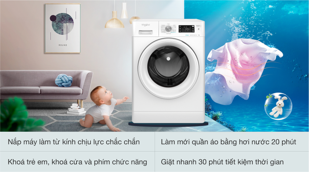 Máy giặt Whirlpool Inverter 9 Kg FFB9458WV EE - Tiện ích 