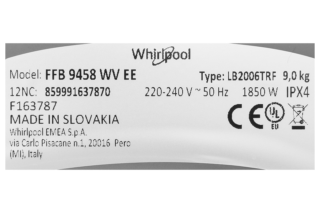 Máy giặt Whirlpool Inverter 9 Kg FFB9458WV EE - 8
