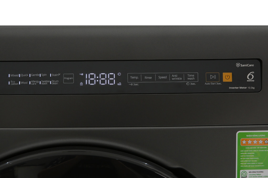 Máy giặt Whirlpool FreshCare Inverter 10.5 kg FWEB10502FG Màu Xám