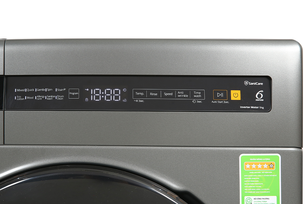 Máy giặt Whirlpool FreshCare Inverter 9 kg FWEB9002FG Màu Xám