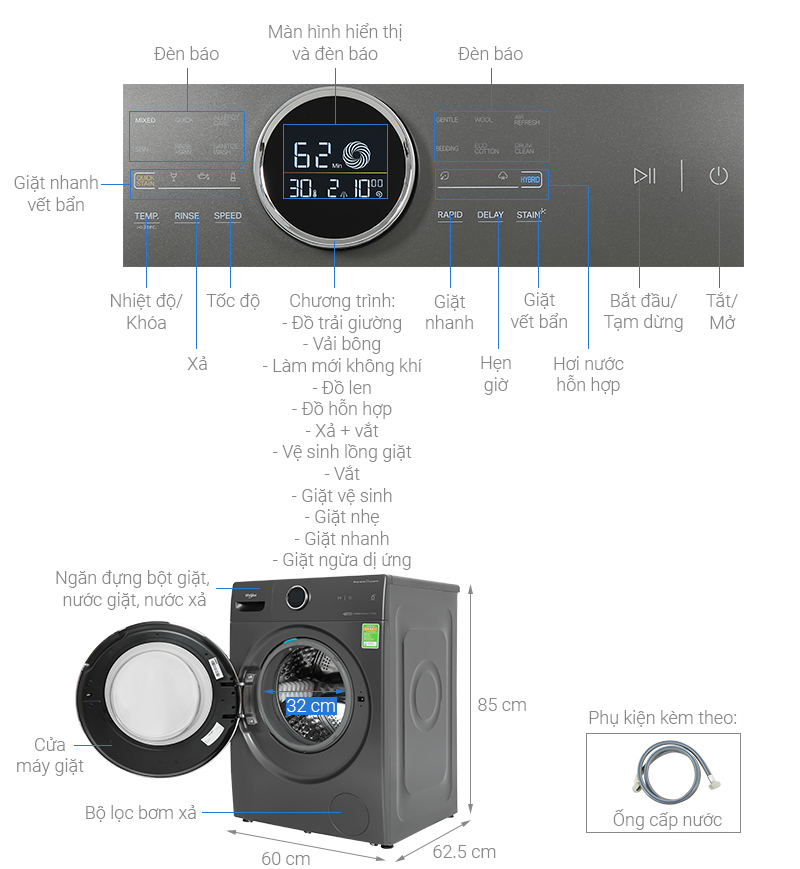 Máy giặt Whirlpool OxyCare Inverter 10.5 kg FWMD10502FG