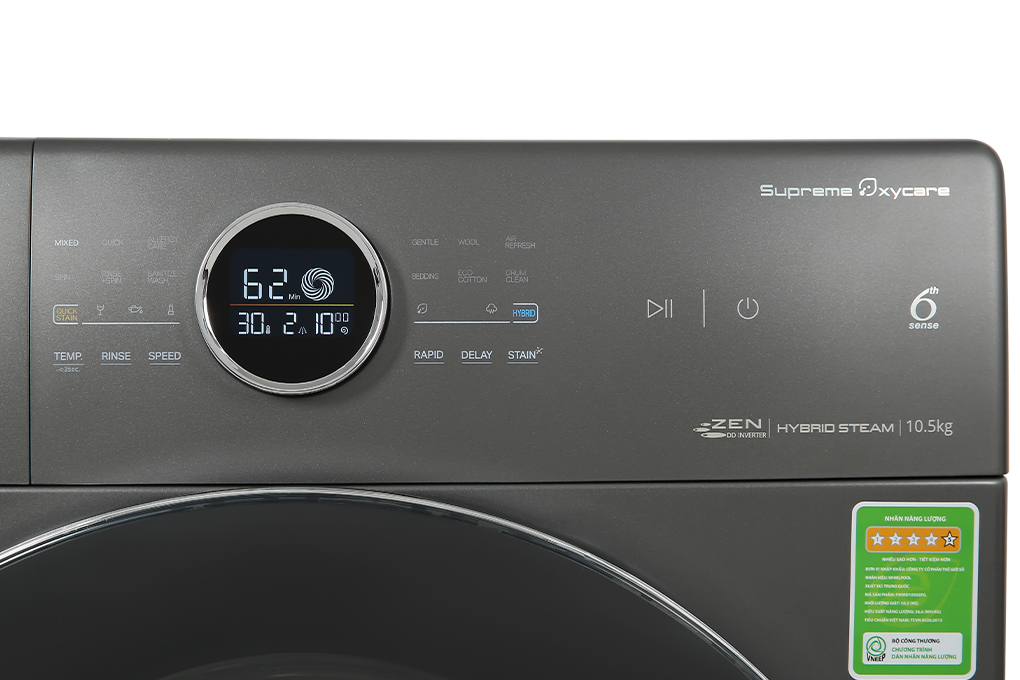 Máy giặt Whirlpool OxyCare Inverter 10.5 kg FWMD10502FG Màu Xám