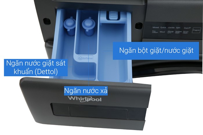 Máy giặt sấy Whirlpool SaniCare Inverter giặt 10.5 kg - sấy 7 kg WWEB10702FG Màu Xám