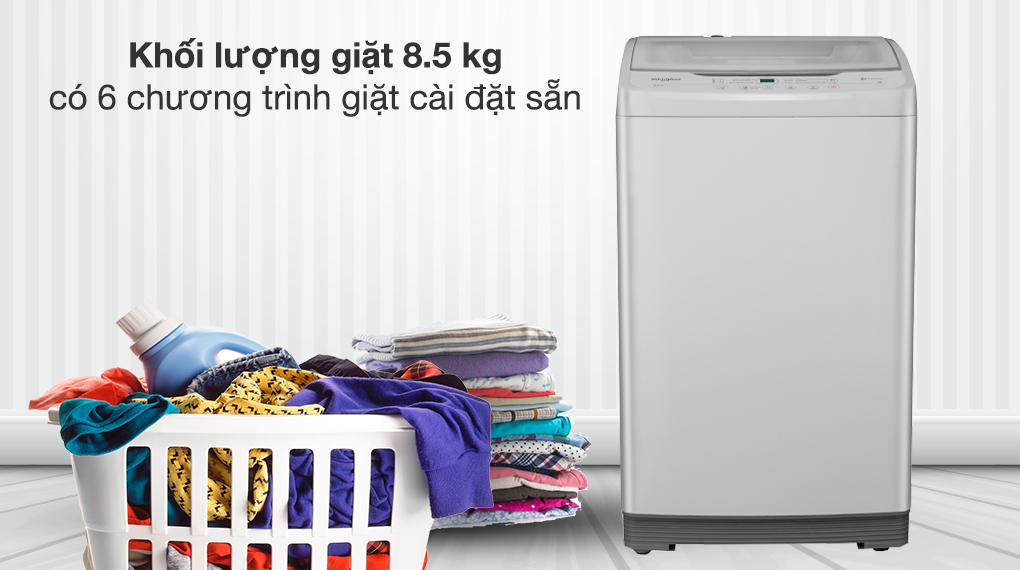 Máy giặt Whirlpool 8.5 kg VWVC8502FW - Khối lượng giặt 8.5 kg, có 6 chương trình giặt cài đặt sẵn