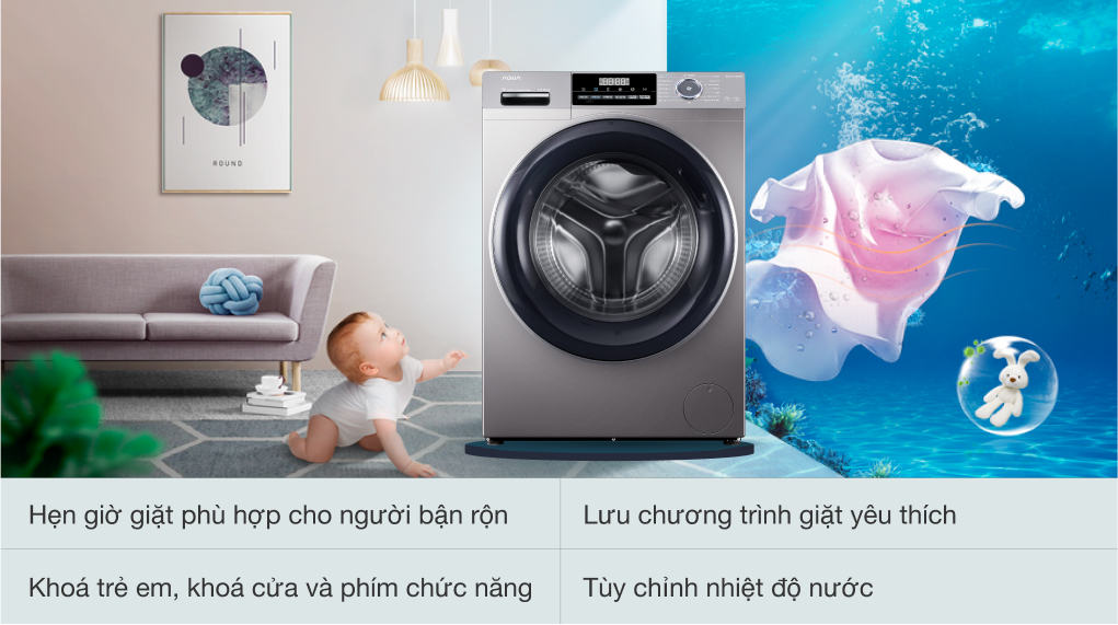 Máy giặt Aqua Inverter 10 kg AQD-A1002G S - Tiện ích  