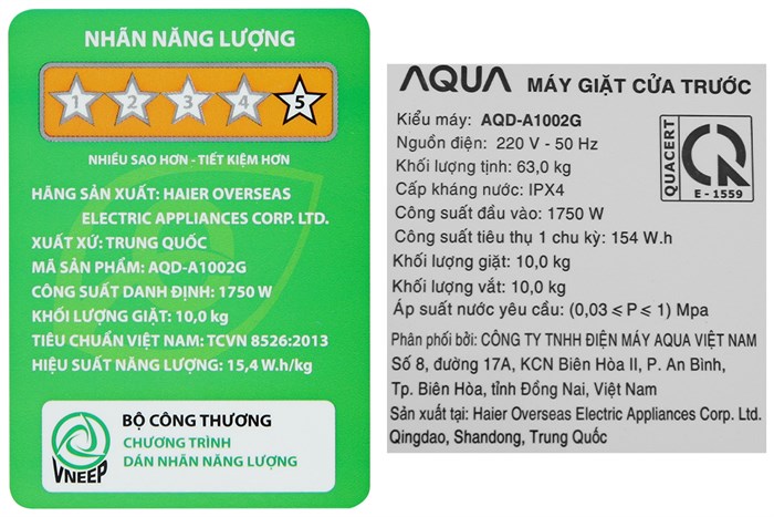 Máy giặt Aqua Inverter 10 kg AQD-A1002G S Màu Xám