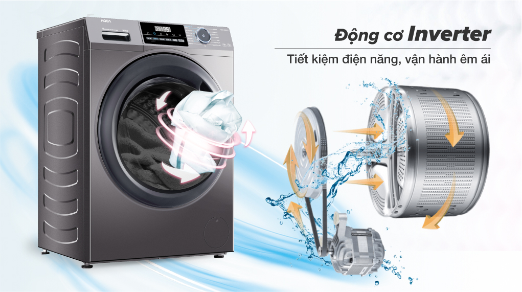 Máy giặt Aqua Inverter 9 kg AQD-A902G S - Động cơ Inverter 