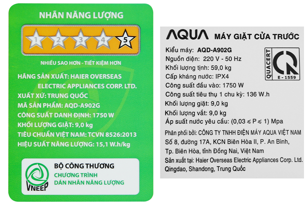 Máy giặt Aqua Inverter 9 kg AQD-A902G S - 9