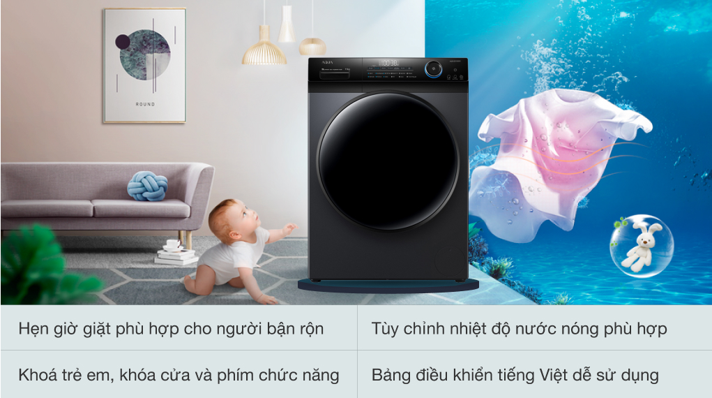 Máy giặt Aqua Inverter 11 kg AQD- DD1102G.BK - Tiện ích