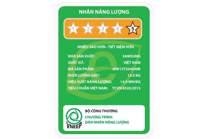 Máy giặt Samsung Inverter 13 kg WW13T504DAW/SV Màu Trắng