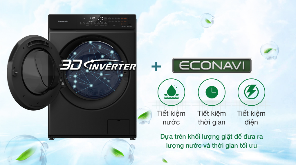 Máy giặt sấy Panasonic Inverter 10.5kg NA-V105FR1BV - Công nghệ 3D Inverter kết hợp Econavi