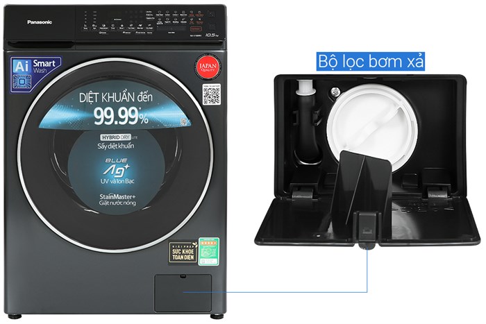 Máy giặt Panasonic Inverter giặt 10.5 kg - sấy tiện ích 2 kg NA-V105FR1BV Màu Đen