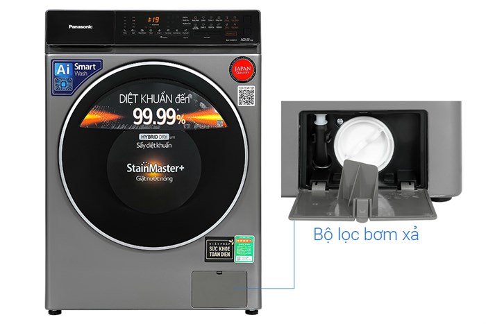 Máy giặt Panasonic Inverter giặt 10.5 kg - sấy tiện ích 2 kg NA-V105FC1LV Màu Xám