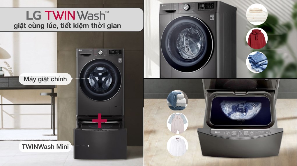 Máy giặt LG Mini Wash 2.5 kg TV2402NTWB có thiết kế nhỏ gọn, khối lượng giặt 2.5 kg thích hợp giặt đồ mỏng và nhẹ