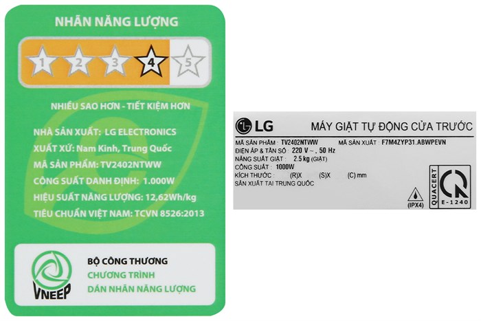 Máy giặt LG Mini Wash 2.5 kg TV2402NTWW Màu Trắng