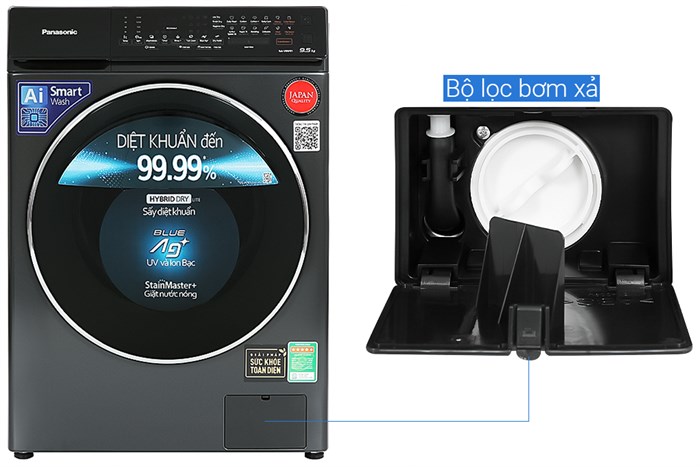 Máy giặt Panasonic Inverter giặt 9.5 kg - sấy tiện ích 2 kg NA-V95FR1BVT Màu Đen