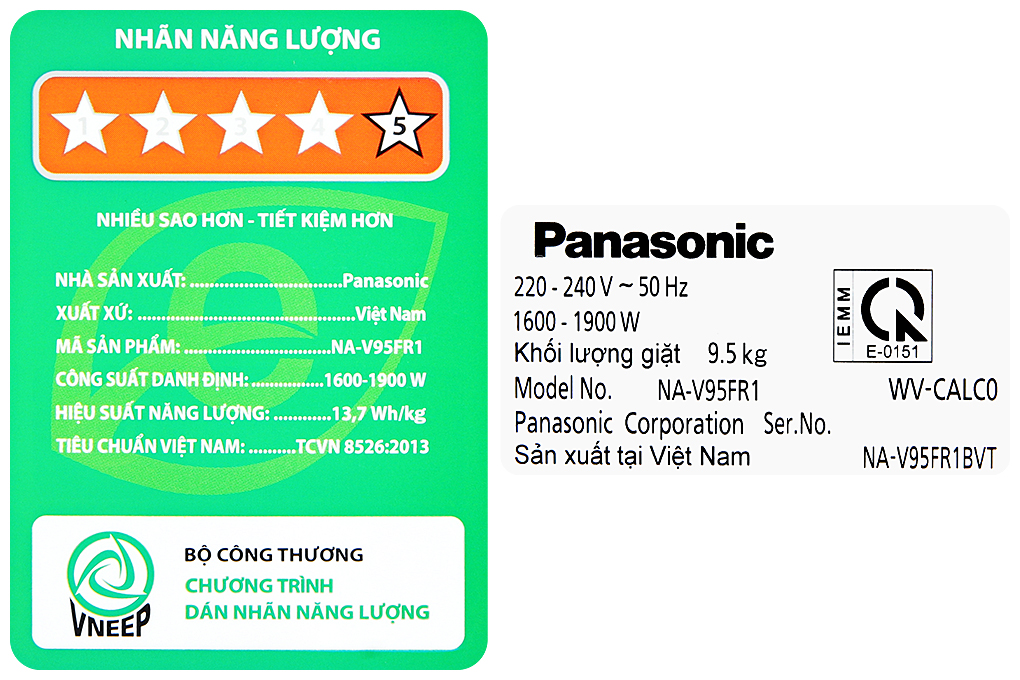 Máy giặt Panasonic Inverter giặt 9.5 kg - sấy tiện ích 2 kg NA-V95FR1BVT - 9