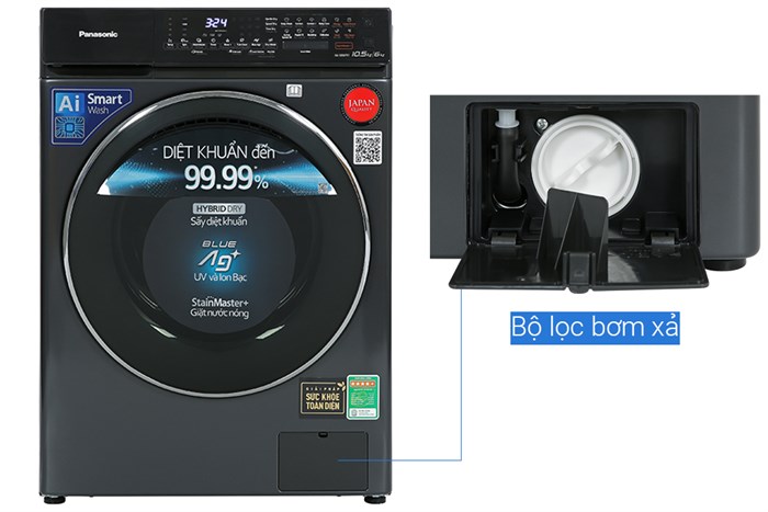 Máy giặt sấy Panasonic Inverter giặt 10.5 kg - sấy 6 kg NA-S056FR1BV Màu Đen