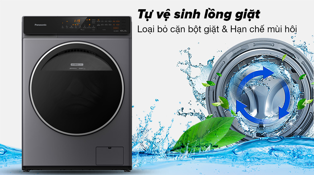 Máy giặt sấy Panasonic Inverter 10 kg NA-S106FC1LV - Tự vệ sinh lồng giặt giúp loại bỏ cặn bẩn, hạn chế mùi hôi