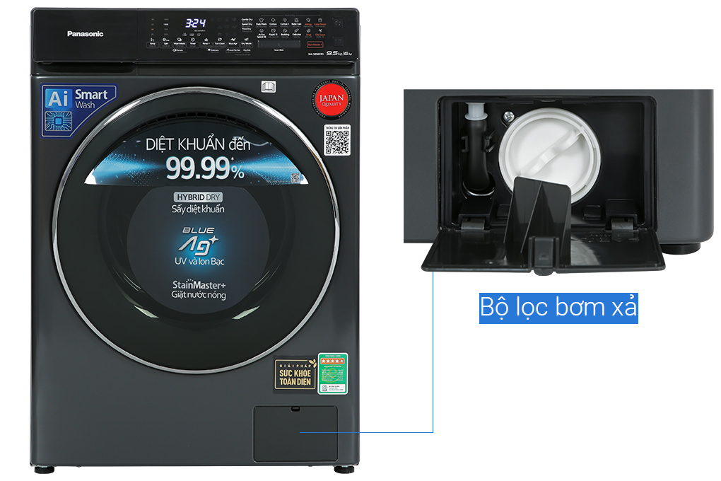 Máy giặt sấy Panasonic Inverter giặt 9.5 kg - sấy 6 kg NA-S956FR1BV Màu Đen
