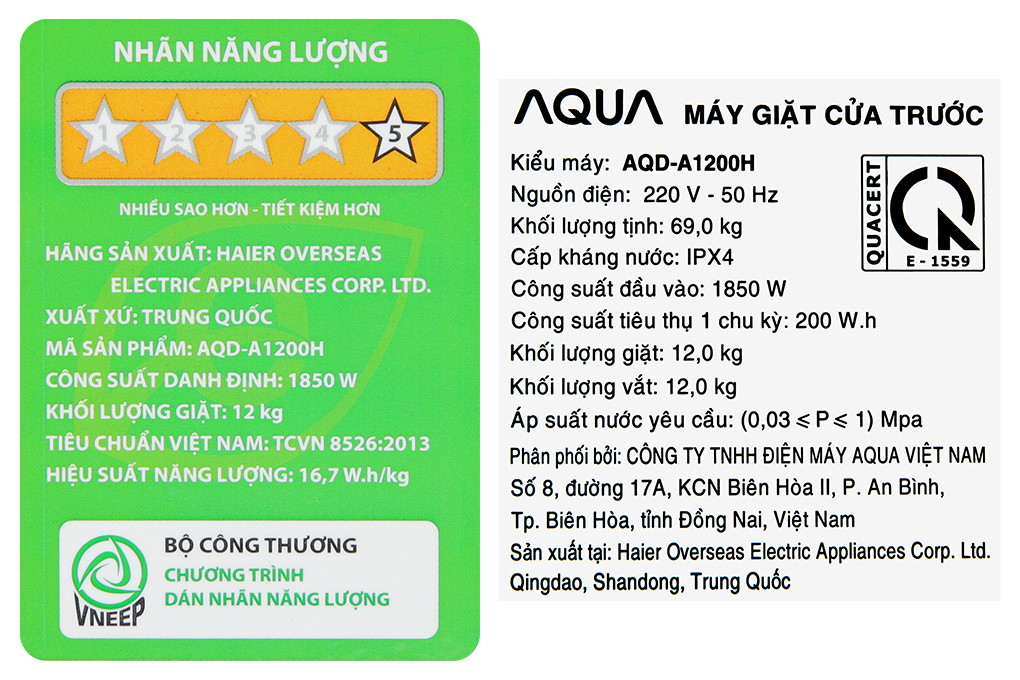 Máy giặt Aqua Inverter 12 kg AQD-A1200H PS Màu Bạc