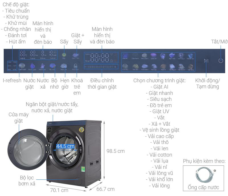 Máy giặt sấy Aqua Inverter 15 Kg AQD-DH1500G PP