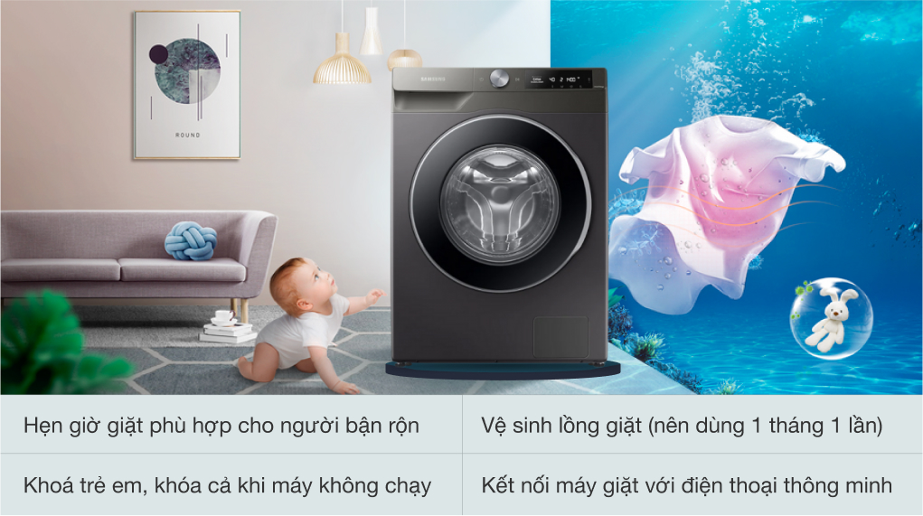 Máy giặt Samsung Inverter 9 kg WW90T634DLN/SV - Tiện ích