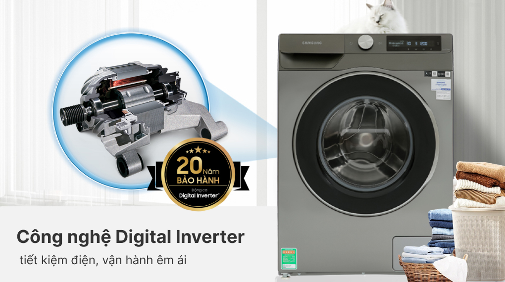 Máy giặt Samsung Inverter 9 kg WW90T634DLN/SV - Động cơ và công nghệ tiết kiệm điện