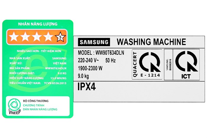 Máy giặt Samsung Inverter 9 kg WW90T634DLN/SV Màu Inox