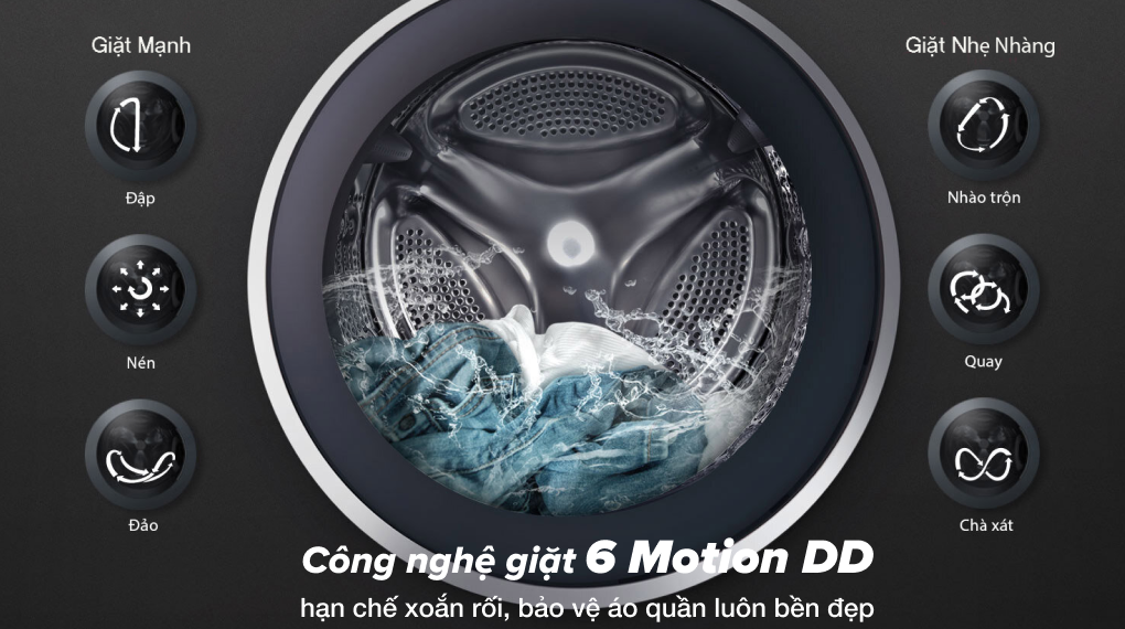 Máy giặt sấy LG Inverter 15kg F2515RTGB - Công nghệ giặt 6 Motion DD