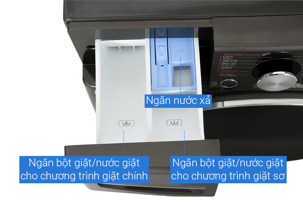 Máy giặt sấy LG AI DD Inverter giặt 15 kg - sấy 8 kg F2515RTGB Màu Đen