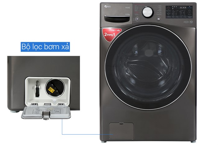 Máy giặt sấy LG AI DD Inverter giặt 15 kg - sấy 8 kg F2515RTGB Màu Đen