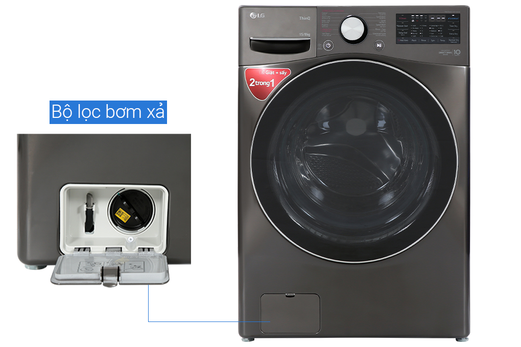 Máy giặt sấy LG AI DD Inverter giặt 15 kg - sấy 8 kg F2515RTGB Màu Đen