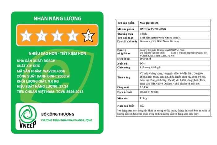 Máy giặt Bosch 9 kg WAV28L40SG