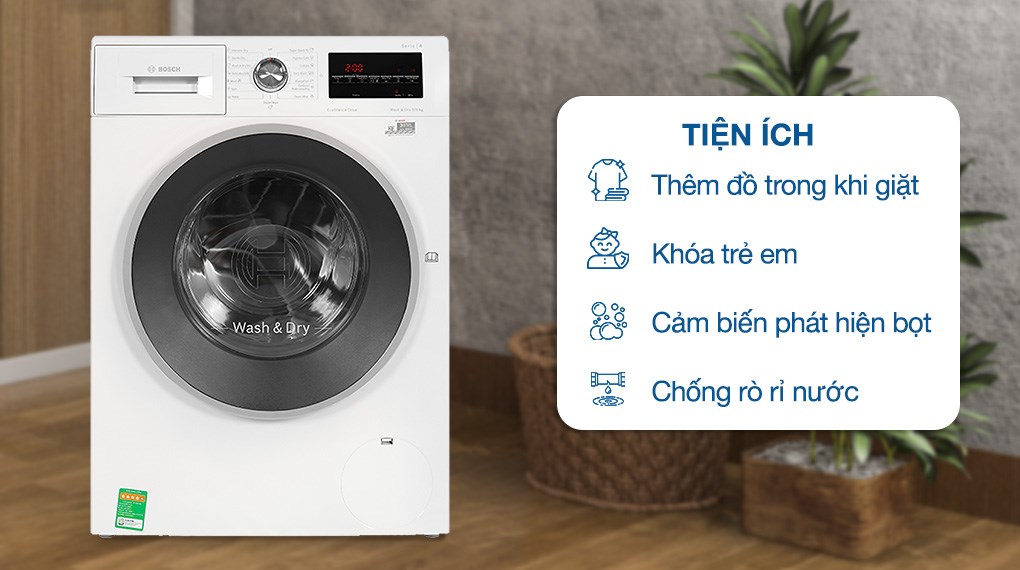 Máy giặt sấy Bosch giặt 9 kg - sấy 6 kg WNA14400SG